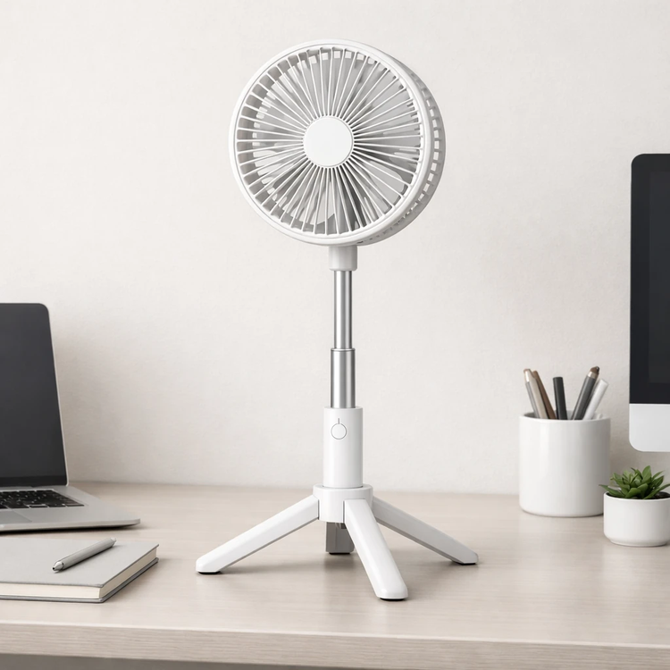 پنکه شارژی D09 سهپایه، ۴ سرعت، باتری ۴۰۰۰mAh با LED