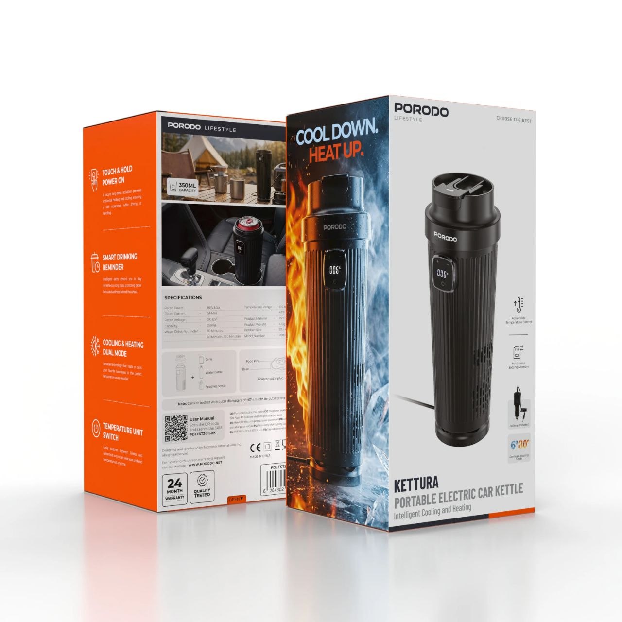 کتری برقی و خنک‌کننده سفری پورودو Porodo Lifestyle Kettura Portable Electric Car Kettle