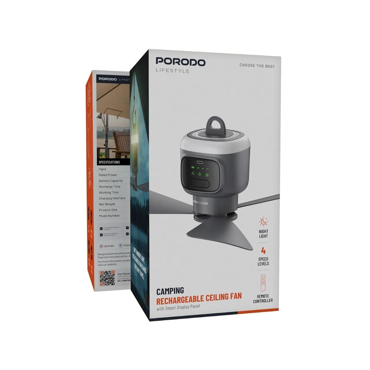 پنکه سقفی شارژی کمپینگ پورودو (Porodo Lifestyle Camping Rechargeable Ceiling Fan)