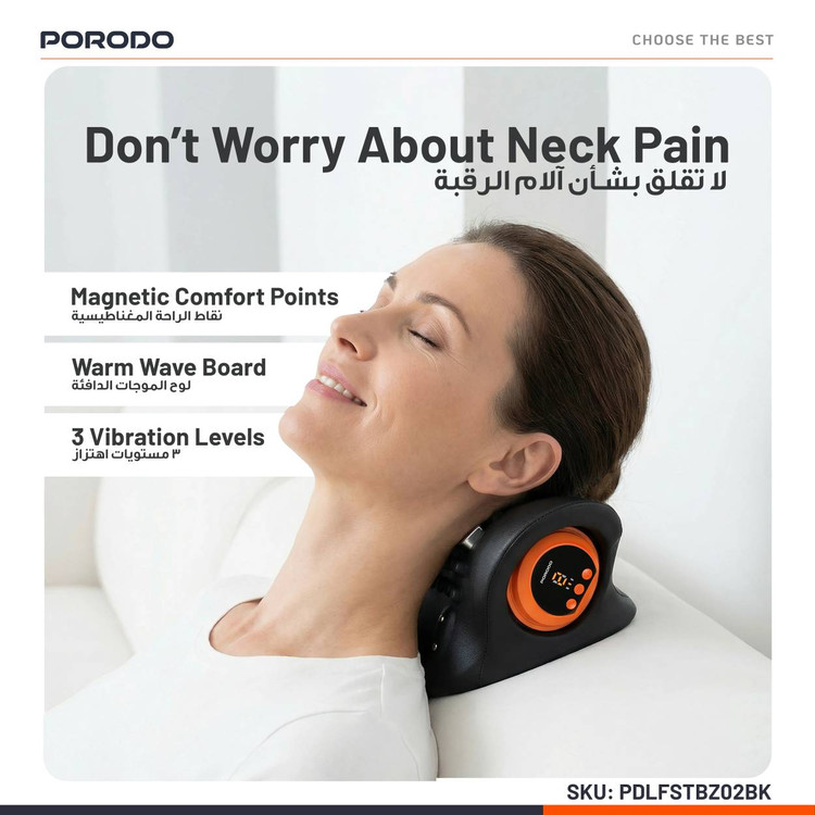 ماساژور بالش گردنی گرم شونده سه حالته Porodo Lifestyle با موج گرما و لرزش مدل STBZ02