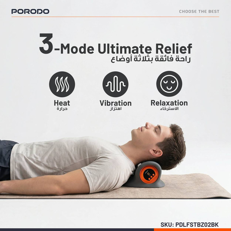 ماساژور بالش گردنی گرم شونده سه حالته Porodo Lifestyle با موج گرما و لرزش مدل STBZ02