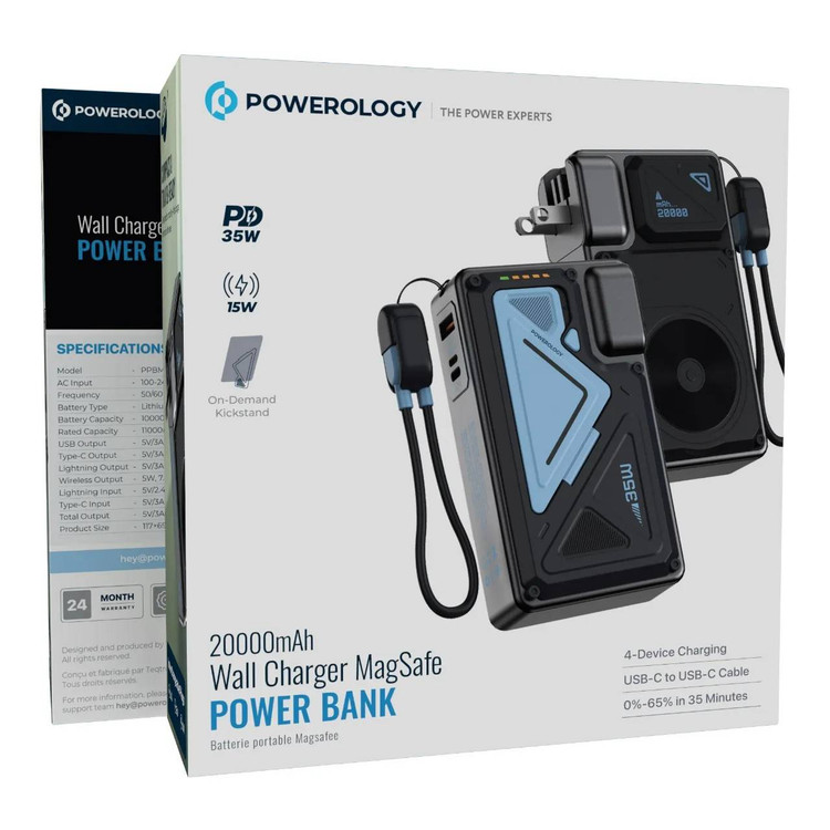 پاوربانک و شارژر دیواری ۲ کاره (2-in-1) از برند Powerology