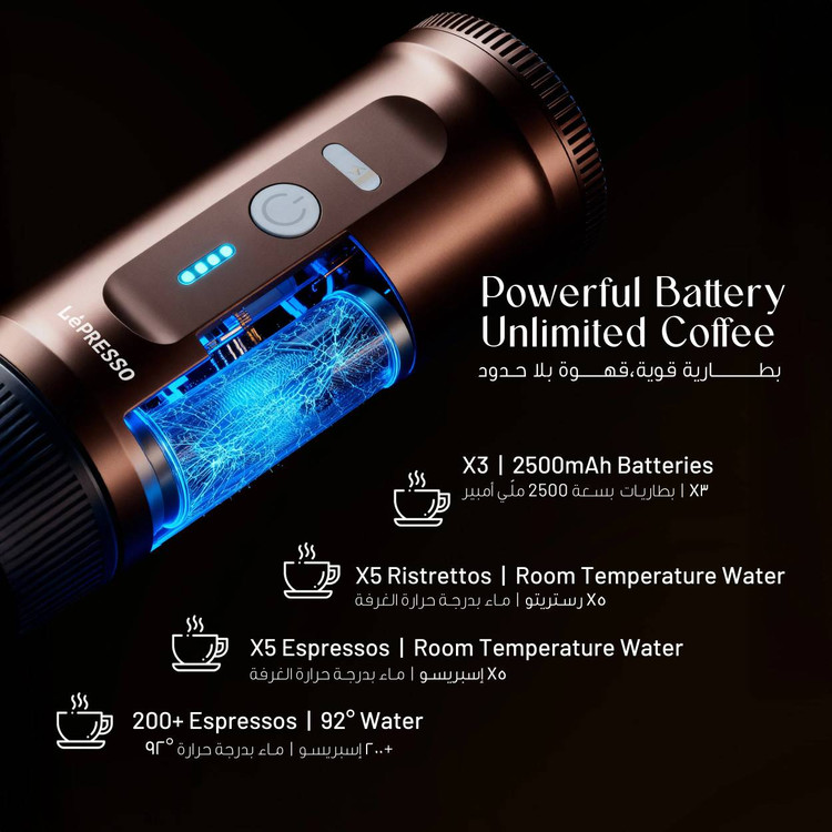 اسپرسوساز قابل حمل (پرتابل) از برند LePRESSO مدل LPCFFPCM0095 قابلیت گرم کردن آب