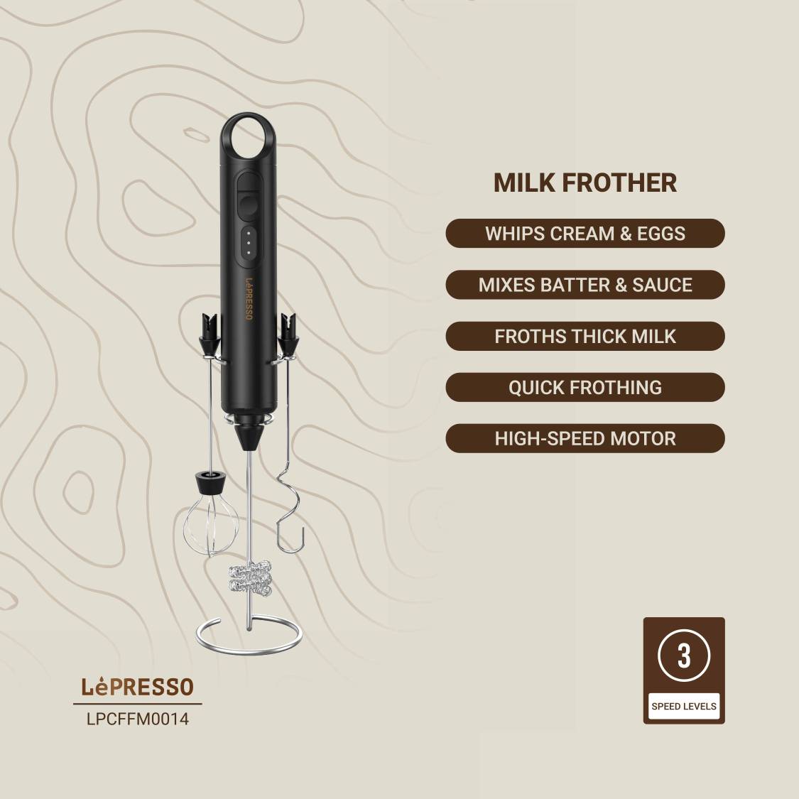کف‌ساز شارژی دستی برند LePresso مدل LPCFFM0014