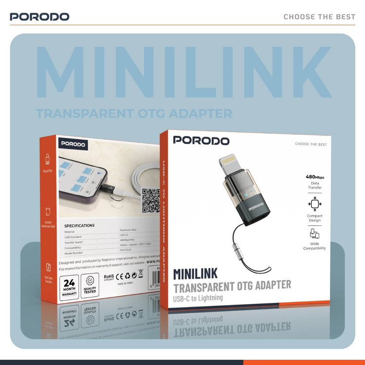 مبدل درگاه USB-C (مادگی) به Lightning (نرینگی) برند porodo