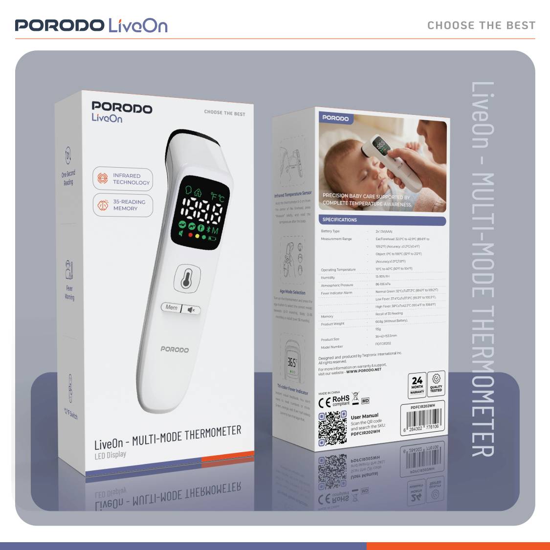 تبسنج چندکاره دیجیتال مدل LiveOn (PDFCIR202) از برند Porodo