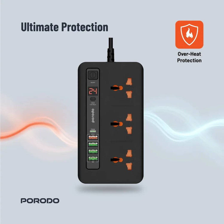چندراهی و هاب شارژ هوشمند از برند Porodo مدل سری PD-FWCH013 با کابل ۲ متری