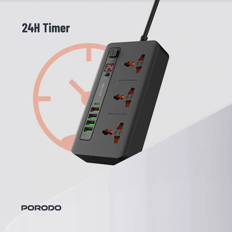 چندراهی و هاب شارژ هوشمند از برند Porodo مدل سری PD-FWCH013 با کابل ۲ متری