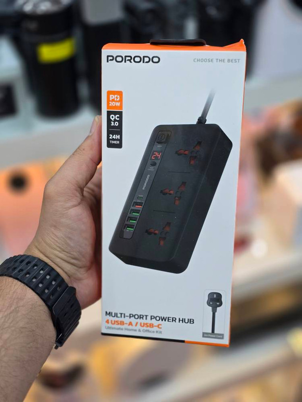 چندراهی و هاب شارژ هوشمند از برند Porodo مدل سری PD-FWCH013 با کابل ۲ متری