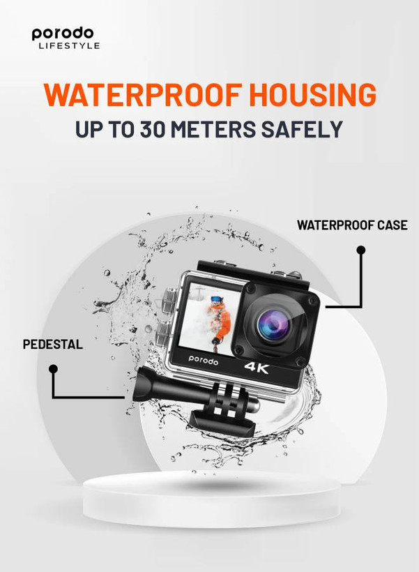 دوربین ورزشی (Action Camera) برند Porodo Lifestyle مدل Go Act کد PD4KACAMBK