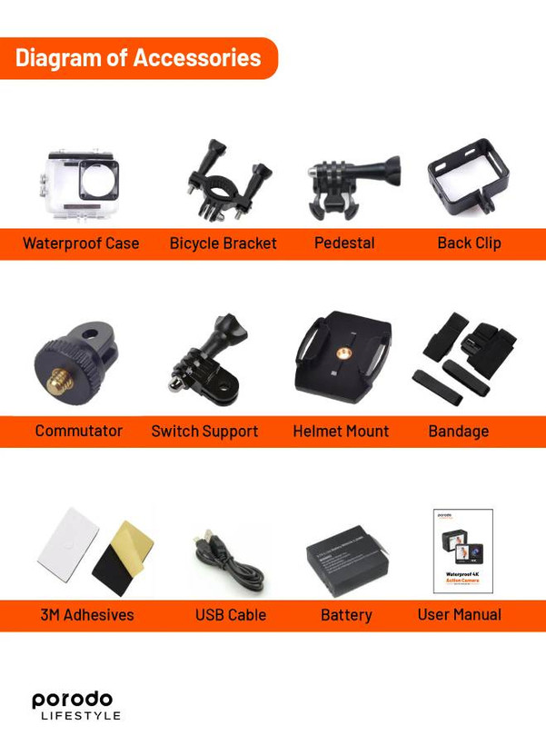 دوربین ورزشی (Action Camera) برند Porodo Lifestyle مدل Go Act کد PD4KACAMBK