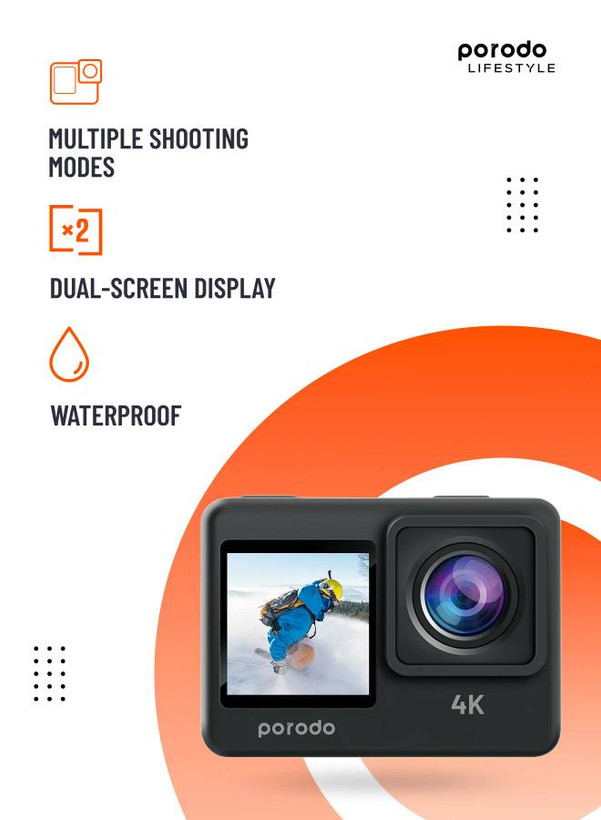 دوربین ورزشی (Action Camera) برند Porodo Lifestyle مدل Go Act کد PD4KACAMBK
