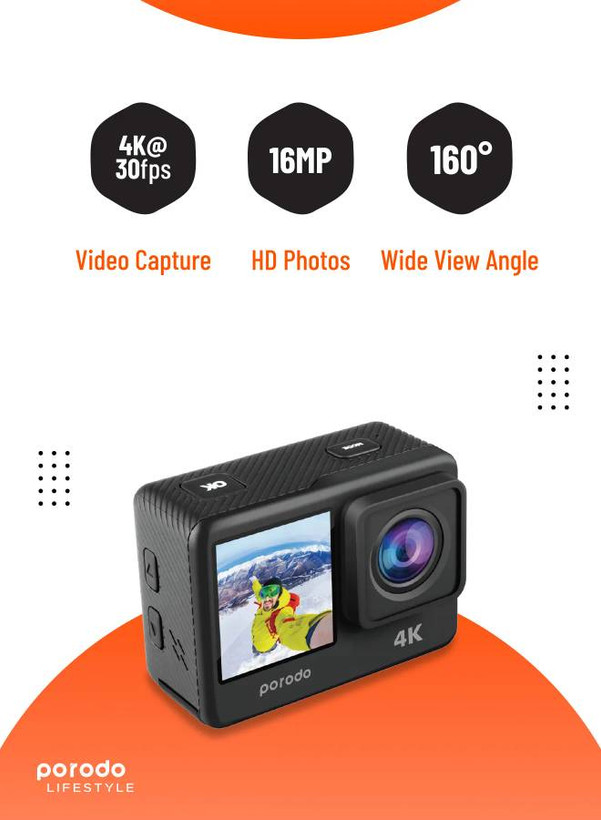 دوربین ورزشی (Action Camera) برند Porodo Lifestyle مدل Go Act کد PD4KACAMBK