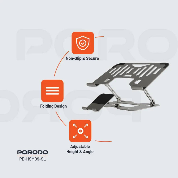 پایه و استند ۲ کاره لپتاپ و گوشی برند porodo (Porodo 2-in-1 Foldable Laptop & Phone Stand)