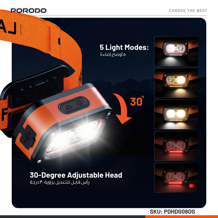 هدلمپ شارژی مدل Wave-Sensor برند Porodo