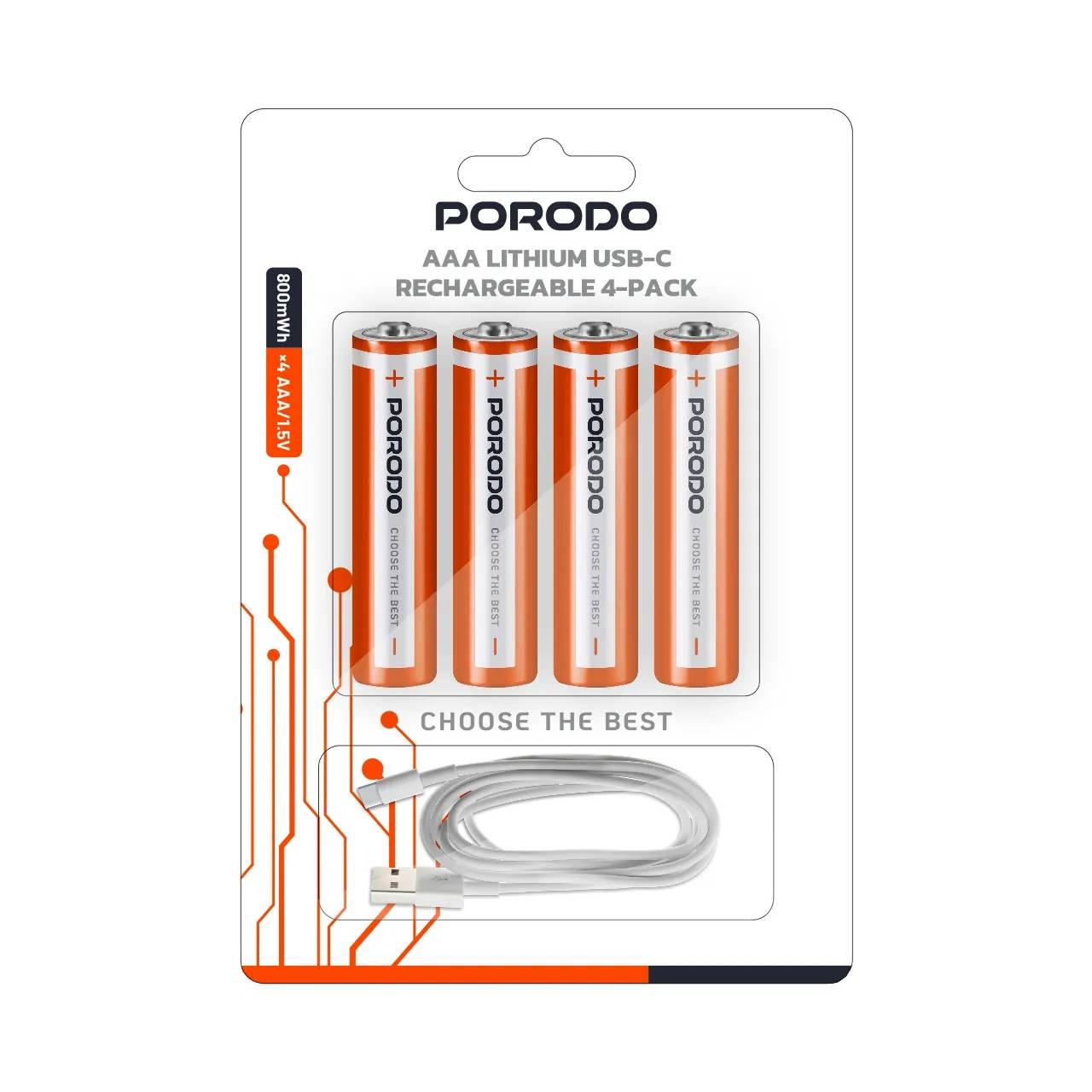 پک ۴ عددی باطری نیمقلمی (AAA) قابل شارژ لیتیومی مدل PDAAA8RB برند پرودو (Porodo)